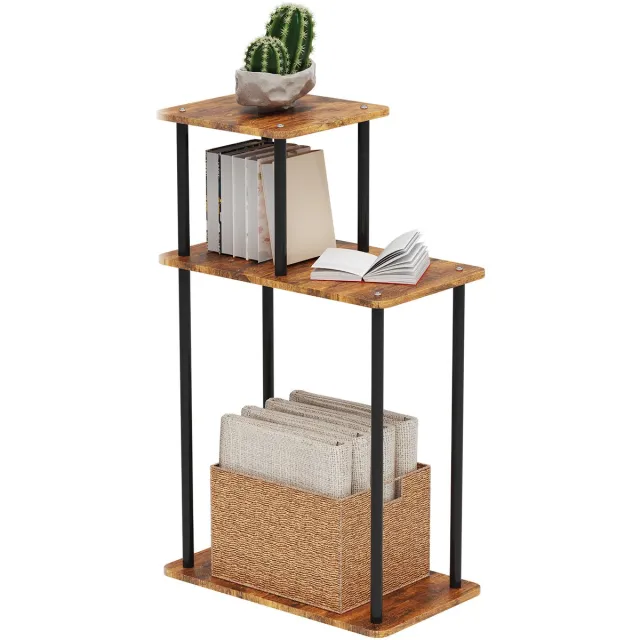 PIPIPOXER Bijzettafel - Tafeltje- Kleine Salontafel - Tafel Industrieel - Drielaags ontwerp- Nachtkastje-Bijzettafel hout l - Banktafel - 40x24x67 cm -Verbrande houtkleur
