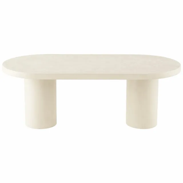 Mahom Eettafel Capsule Savannah Microcement Cilinderpoot 180 cm Wit Mahom Industrieel - Dinertafel van Mangohout & Metaal - Industriële Eettafel Bruin