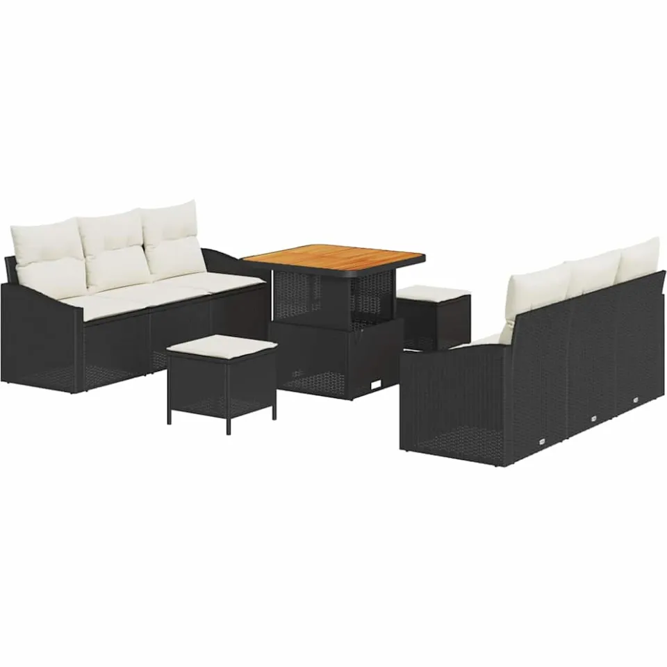 vidaXL Tuinbankenset 9 st Zwart poly rattan