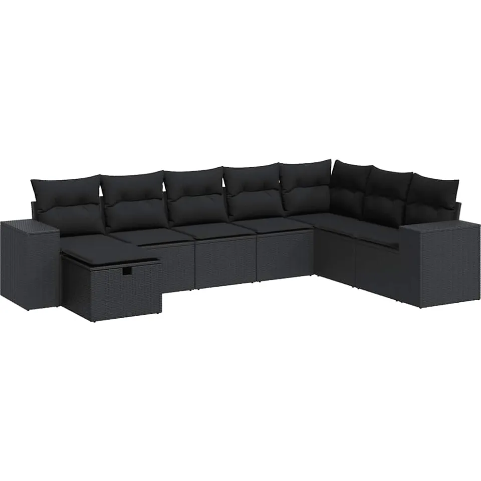 vidaXL 8-delige Loungeset met kussens poly rattan zwart, foto 3