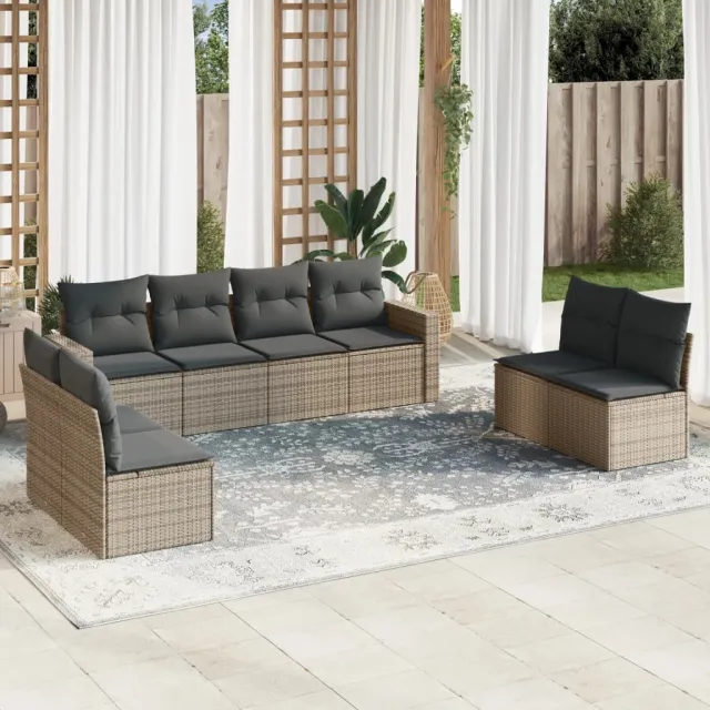 vidaXL 9-delige Loungeset met kussens poly rattan grijs, foto 2