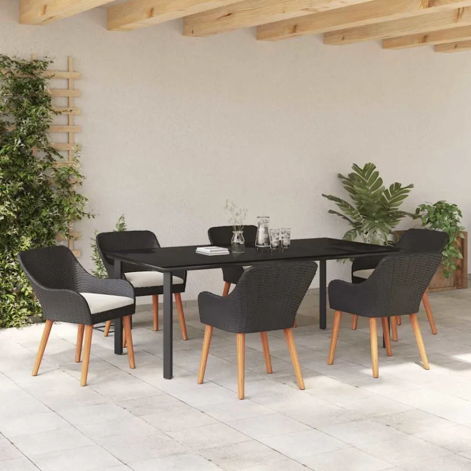 vidaXL Tuin eettafelset 7 st Zwart poly rattan, foto 3