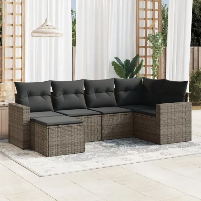 vidaXL 6-delige Loungeset met kussens poly rattan grijs, foto 2