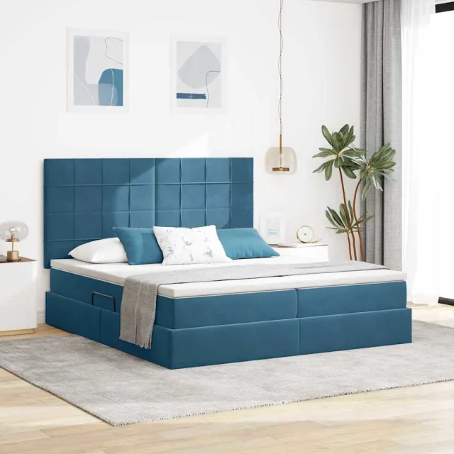 vidaXL Opslag bed met hoofdeinde Donkerblauw 180 x 200 cm Fluweel