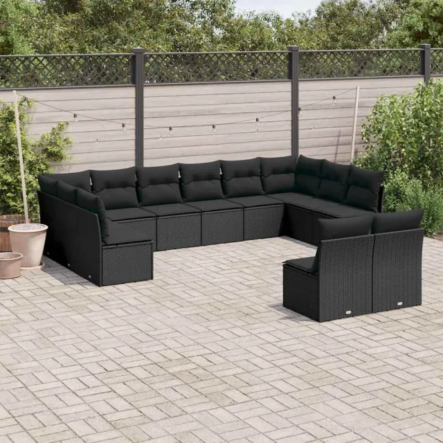 vidaXL 12-delige Loungeset met kussens poly rattan zwart, foto 2