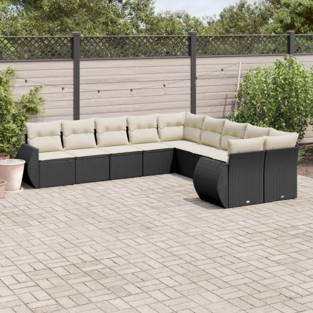 vidaXL 10-delige Loungeset met kussens poly rattan zwart, foto 2