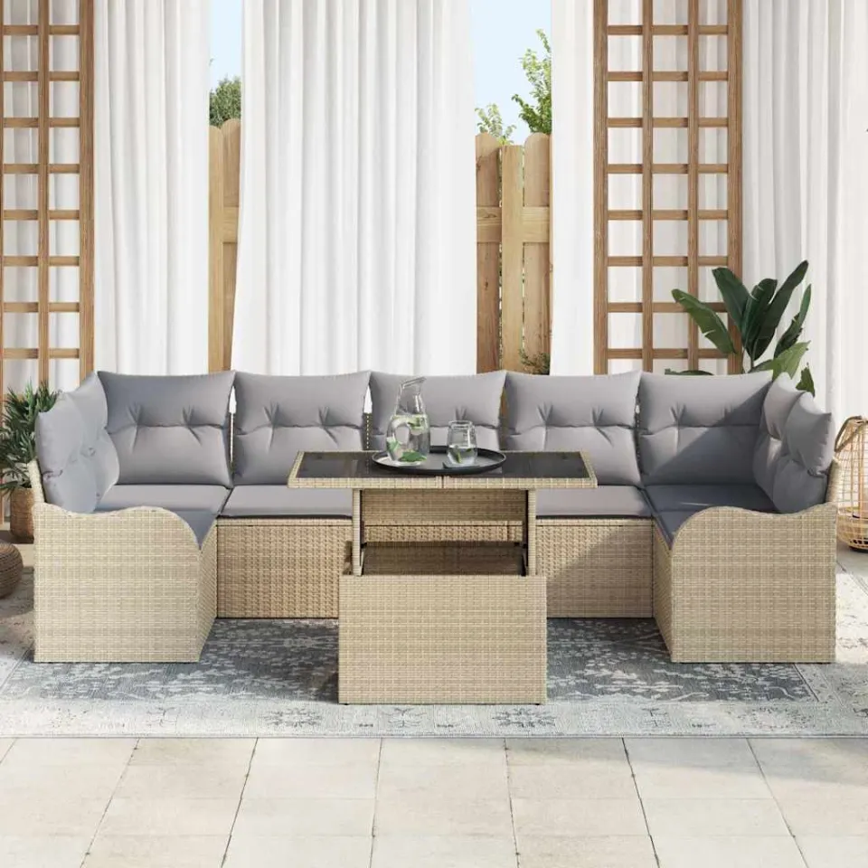 vidaXL Tuin Sofa Set 8 st Beige poly rattan, foto 3