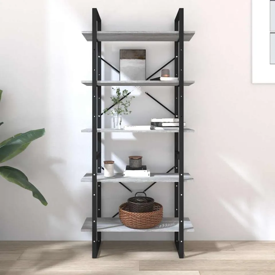 vidaXL Boekenkast 80x30x175 cm bewerkt hout grijs sonoma eikenkleurig, foto 3