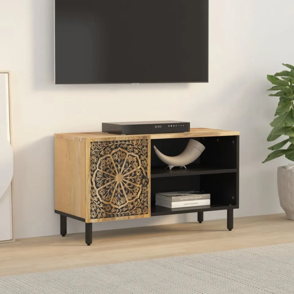 vidaXL Tv-meubel 80x31x46 cm massief mangohout bruin, foto 3