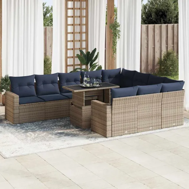 vidaXL 11-delige Loungeset met kussens poly rattan acacia grijs, foto 2