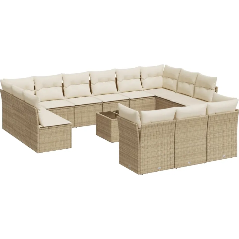 vidaXL 14-delige Loungeset met kussens poly rattan beige, foto 4