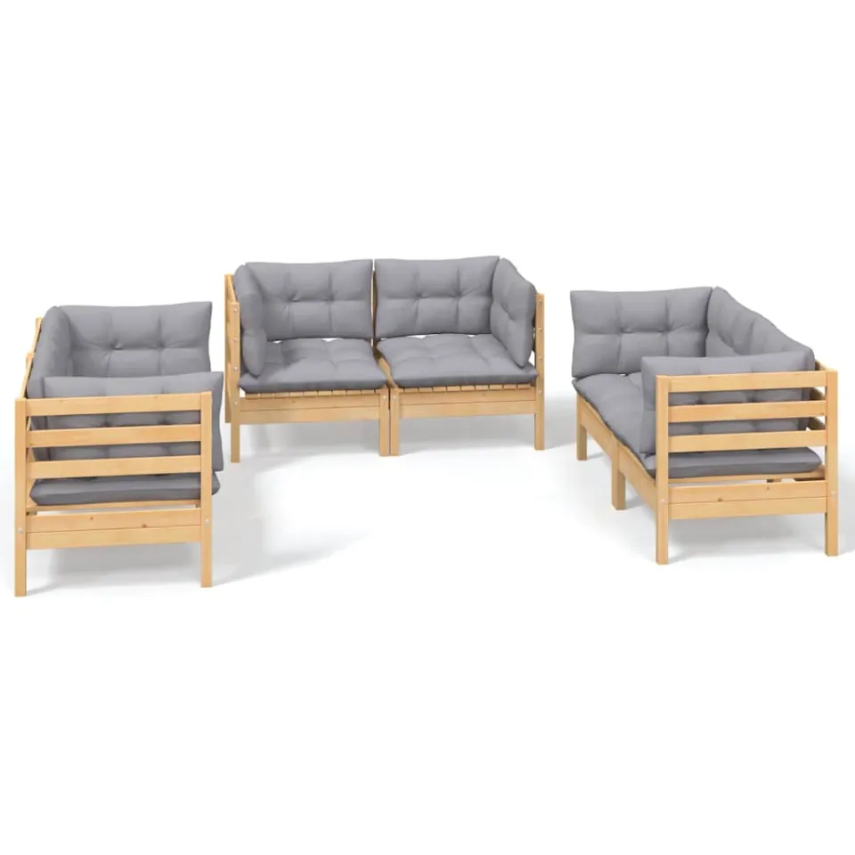 vidaXL 6-delige Loungeset met grijze kussens grenenhout grijs