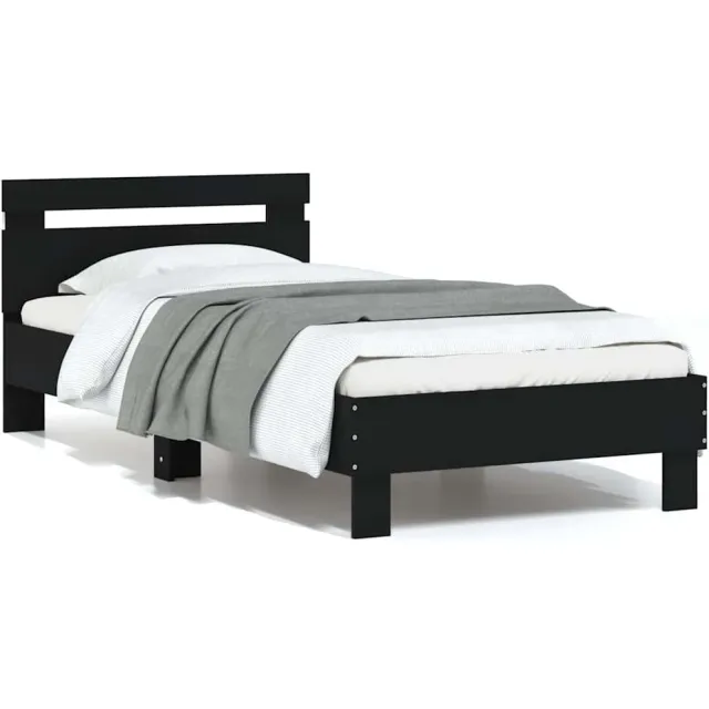 vidaXL Bedframe met hoofdbord en LED-verlichting zwart 75x190 cm