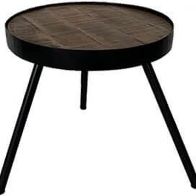 by Mooss Bijzettafel - Driepoot - Tafel - Rond - Ø 50 x 48 cm - Hout - Metaal - Bruin - Zwart - Trendy - Stoer