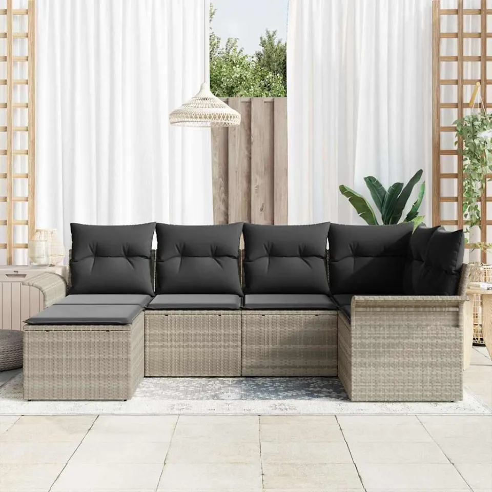 vidaXL Tuin Sofa Set 6 st Lichtgrijs poly rattan grijs, foto 3