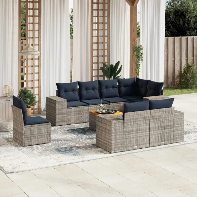 vidaXL 9-delige tuinbankset met kussens, grijs polyrotan, foto 2