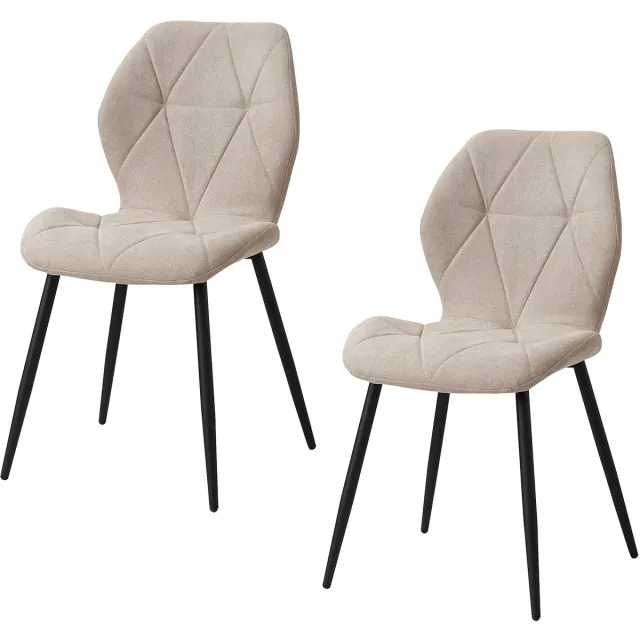 Questyr beige - Set van 2 moderne eetkamerstoelen - gestoffeerd - gewatteerd linnen - minimalistische bureaustoelen voor keuken - eetkamer