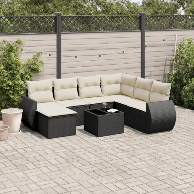 vidaXL 8-delige Loungeset met kussens poly rattan zwart, foto 2