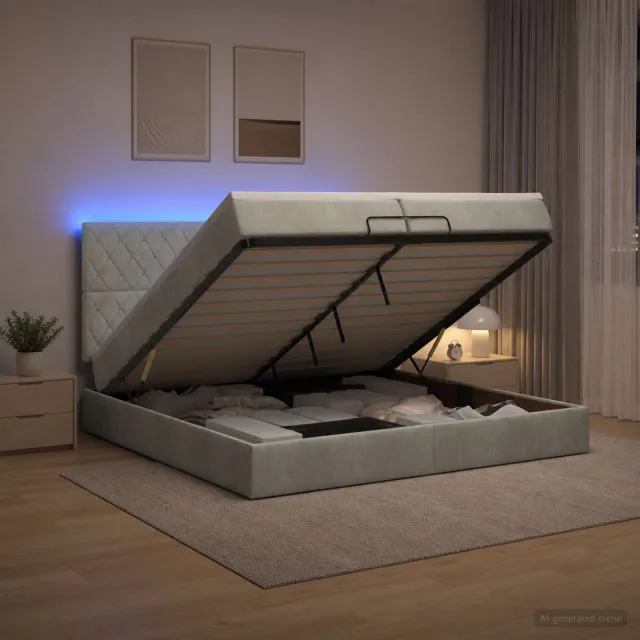 vidaXL Ottoman Bed met Matrassen en LED Lichtgrijs 200 x 200 cm