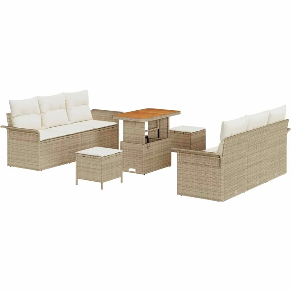 vidaXL Tuinbankenset 9 st Beige poly rattan
