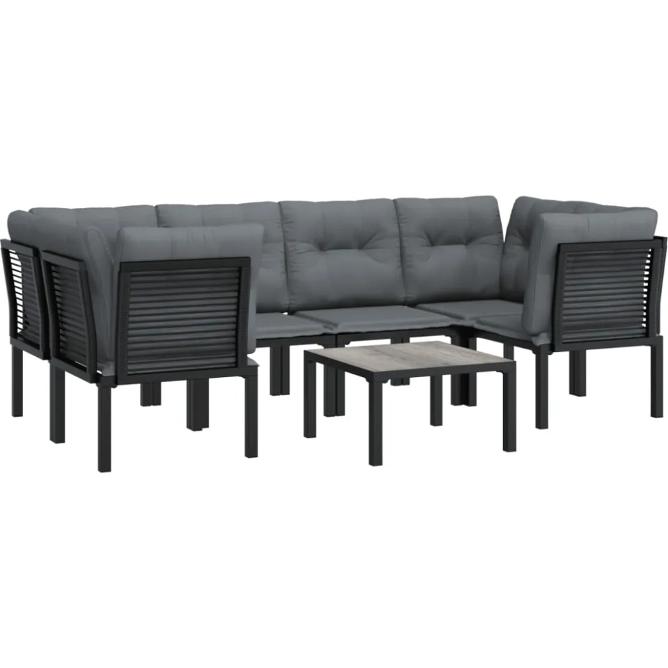 vidaXL 7-delige Loungeset poly rattan zwart en grijs