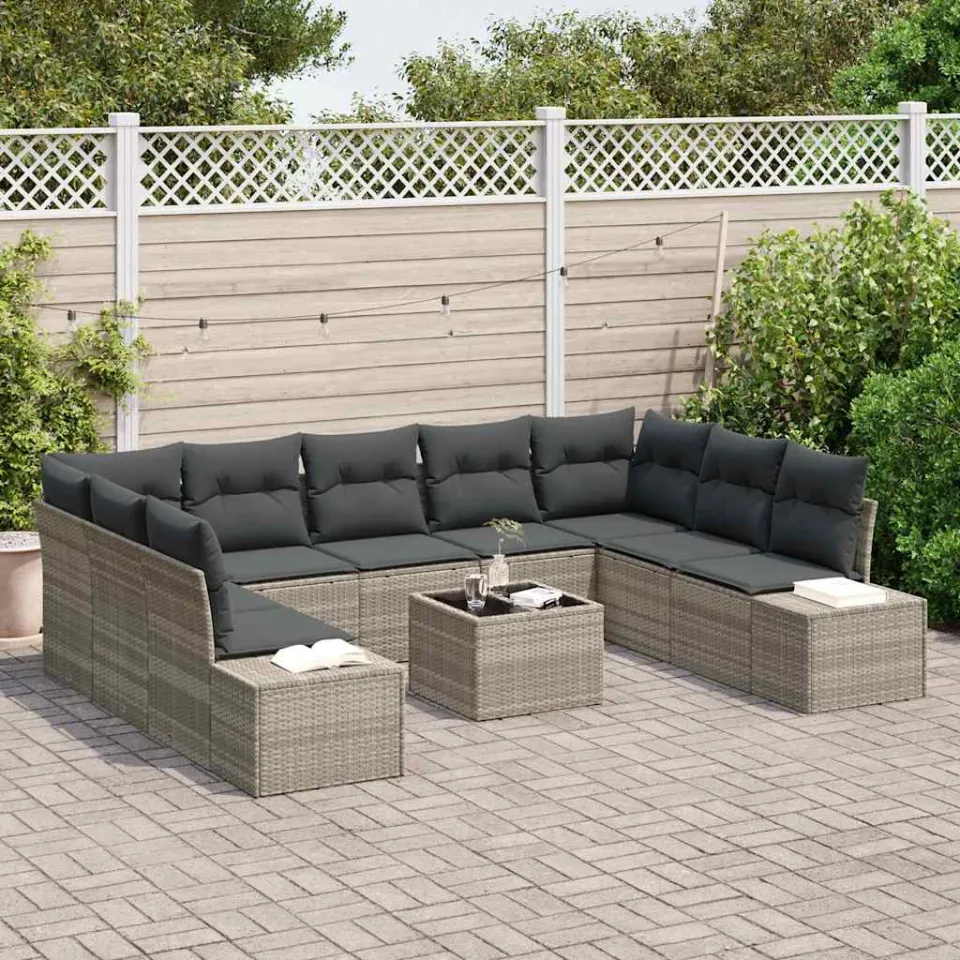 vidaXL Tuin Sofa Set 10 st Lichtgrijs poly rattan, foto 2
