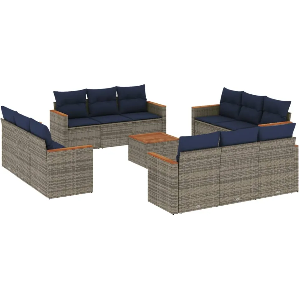 vidaXL 13-delige tuinbankset met kussens, grijs polyrotan, foto 3