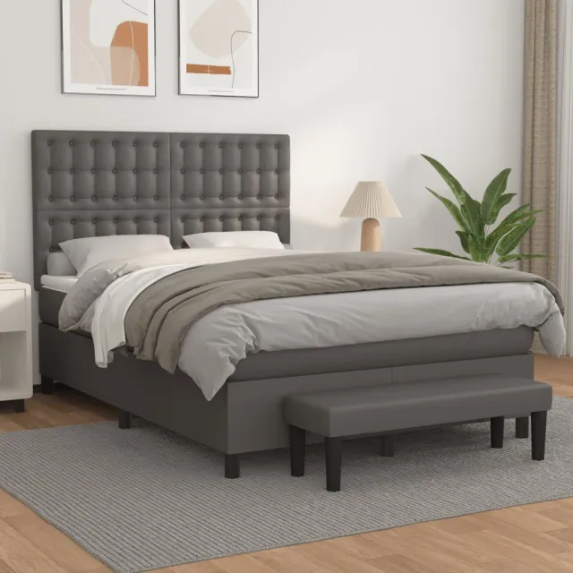 vidaXL Boxspring met matras kunstleer grijs 140x200 cm