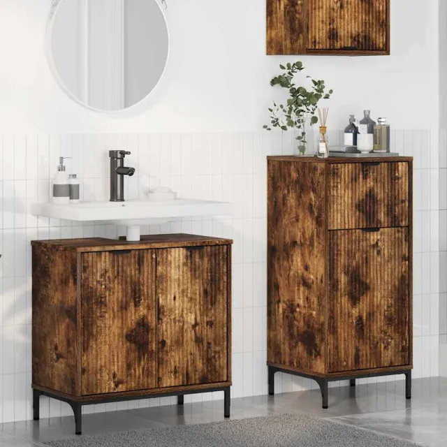 vidaXL Badkamermeubelset 2 st Gerookt eiken Geperst Hout en Metaal Bruin