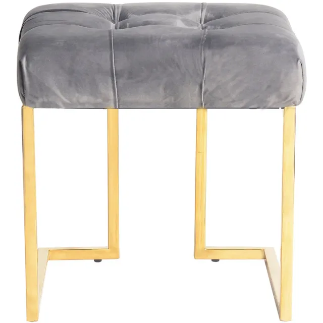 Padiro vierkante zitkruk 48 x 48 x 48 cm - grijs - fluweel - sierknopen en goudkleurig frame Grau