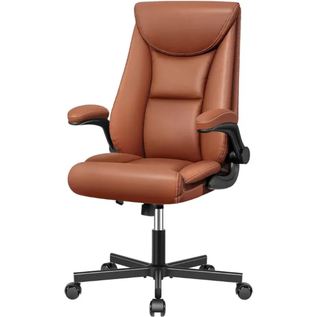 Thuys Executive Bureaustoel – Kantoorstoel Met Hoge Rugleuning – PU Lederen Stoel – Belastbaar Tot – 150 Kg – Bruin
