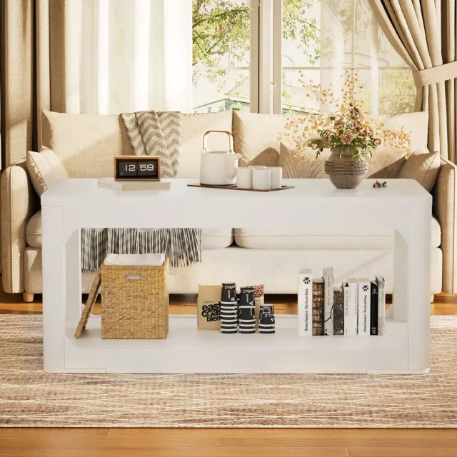 STILVORA Salontafel - Met 2 Opbergvakken En 100 Cm Tafelblad - Voor Woonkamer En Slaapkamer - MDF - 100x50x44,5 Cm - Wit