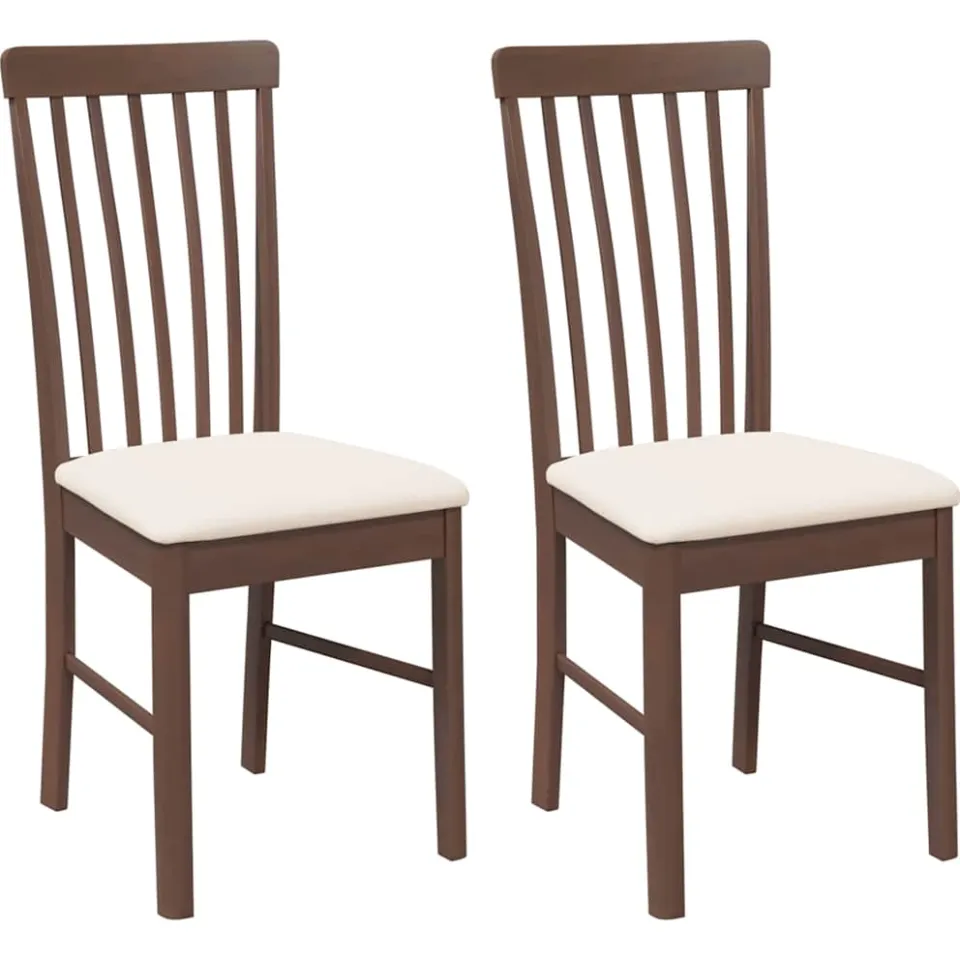 vidaXL Eetkamerstoelen met kussens 2 st massief hout rubber bruin