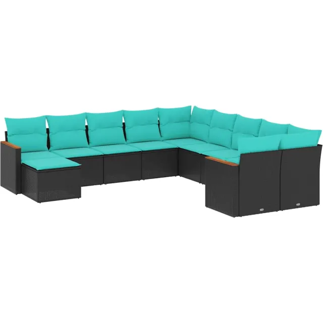 vidaXL 11-delige tuinbankset met kussens, zwart polyrotan, foto 2