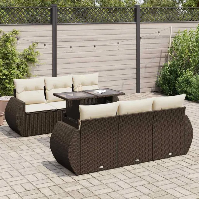 vidaXL 7-delige Loungeset met kussens poly rattan bruin, foto 2