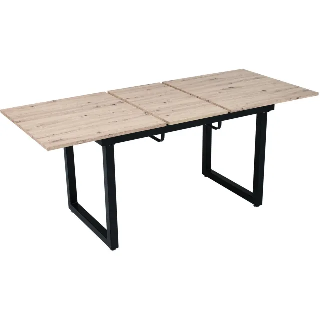 Merax Uitschuifbare Eettafel 140-180 X 80 X 75 Cm – Industriële Rechthoekige Keukentafel – Eikenlook MDF Tafelblad – Zwart Metalen Onderstel Bruin