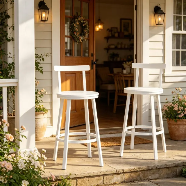 WUVRIE Barkrukken set van 2 - 65 cm zithoogte, rugleuning en metalen frame - Wit