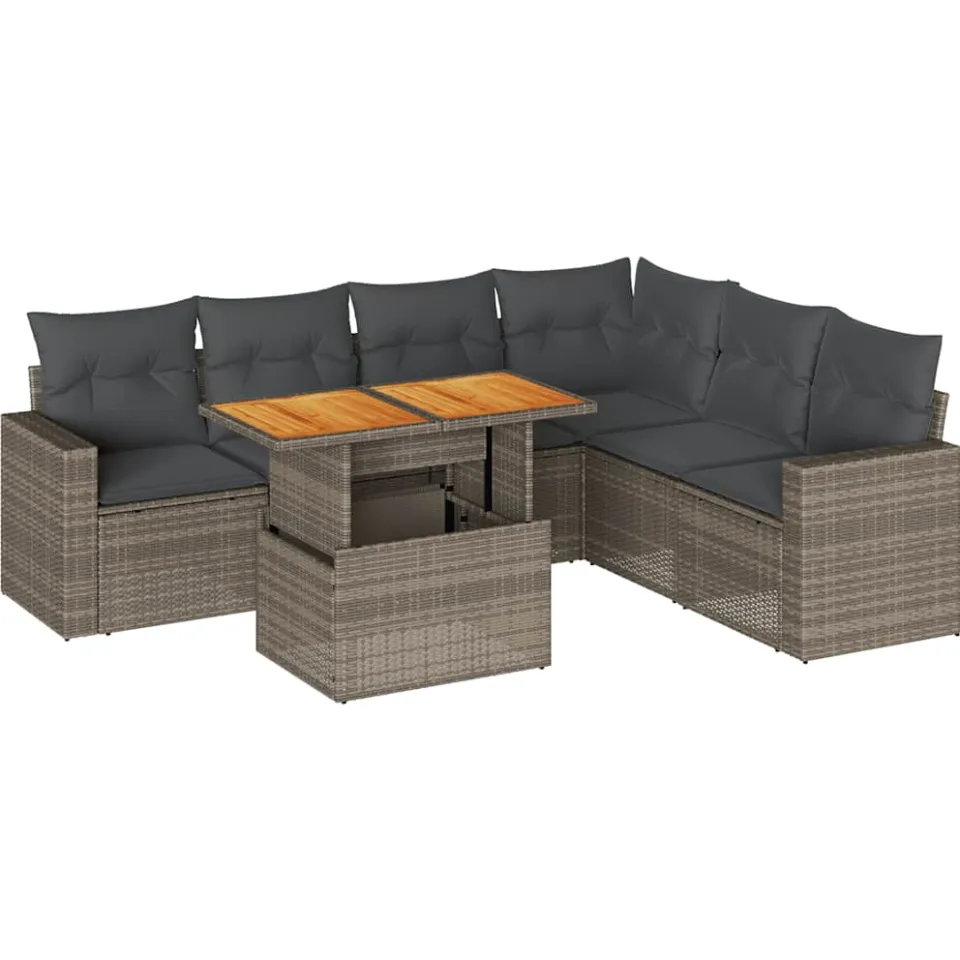 vidaXL 7-delige Loungeset met kussens poly rattan grijs, foto 3