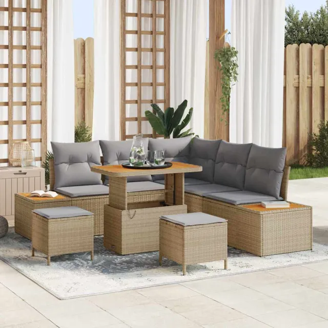 vidaXL Tuinbankenset 8 st 7-zits Beige Poly riet