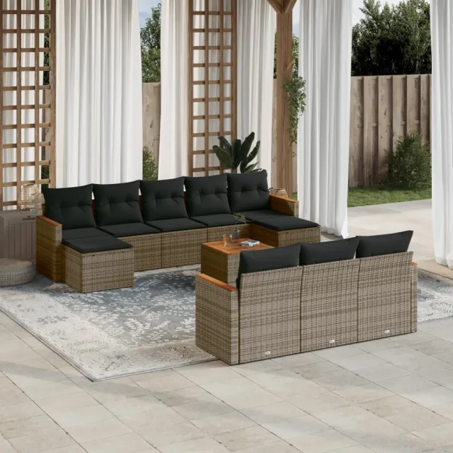 vidaXL 11-delige Loungeset met kussens poly rattan grijs, foto 2