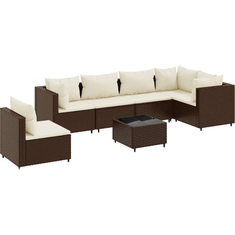 vidaXL 7-delige Loungeset met kussens poly rattan bruin