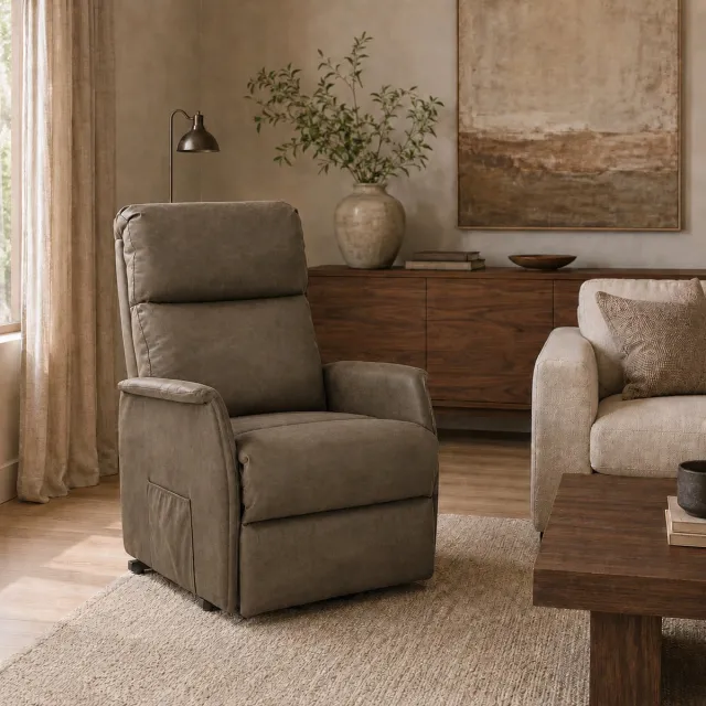 The Seats Opsta Fauteuil Olivia - Micro Leder - Elektrisch Verstelbaar - Sta-op Stoel - 1 Motor - Netstroom - Forest