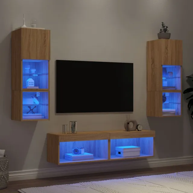 vidaXL 6-delige Tv-wandmeubelset met LED bewerkt hout sonoma eiken, foto 2