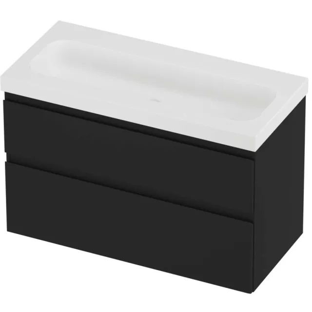 Proline Haga Badmeubelset Polystone Mezza Zonder Kraangat 100x46x66 cm Mat White Mat Zwart