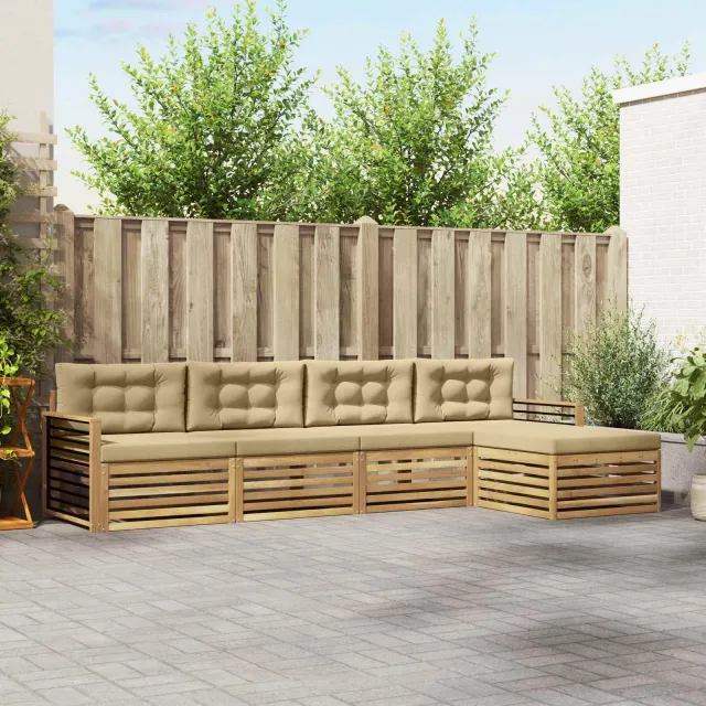 vidaXL Buiten bankenset 5 st 4-zits Wit en Beige