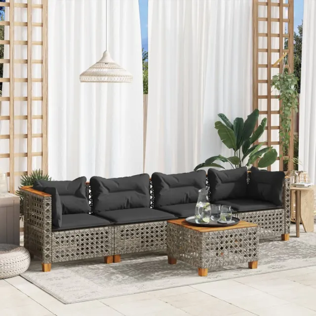 vidaXL 5-delige Loungeset met kussens poly rattan grijs, foto 2