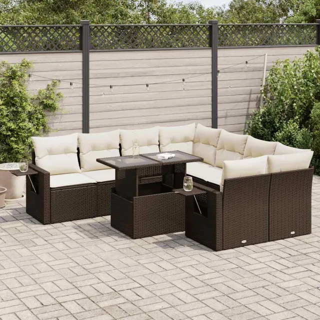 vidaXL 9-delige Loungeset met kussens poly rattan bruin, foto 2