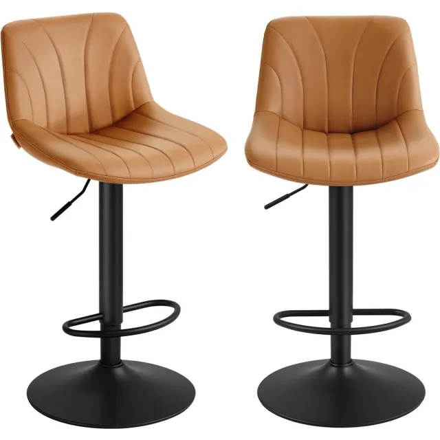 Klarven Barkruk Kunstleer Bruin - Barkrukken Set van 2 - Barkrukken met Rugleuning - Bar Stool - 360 Graden Draaibaar - Hoogte Verstelbaar - Draagvermogen 120 kg Cognac/bruin