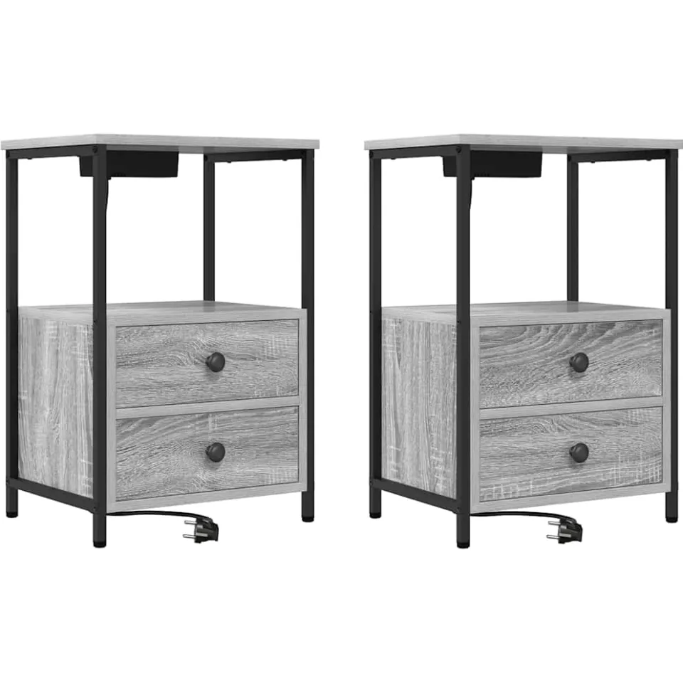 vidaXL Nachtkastje 2 st Grijs Sonoma 40 x 31 x 60 cm Bewerkt hout, foto 3