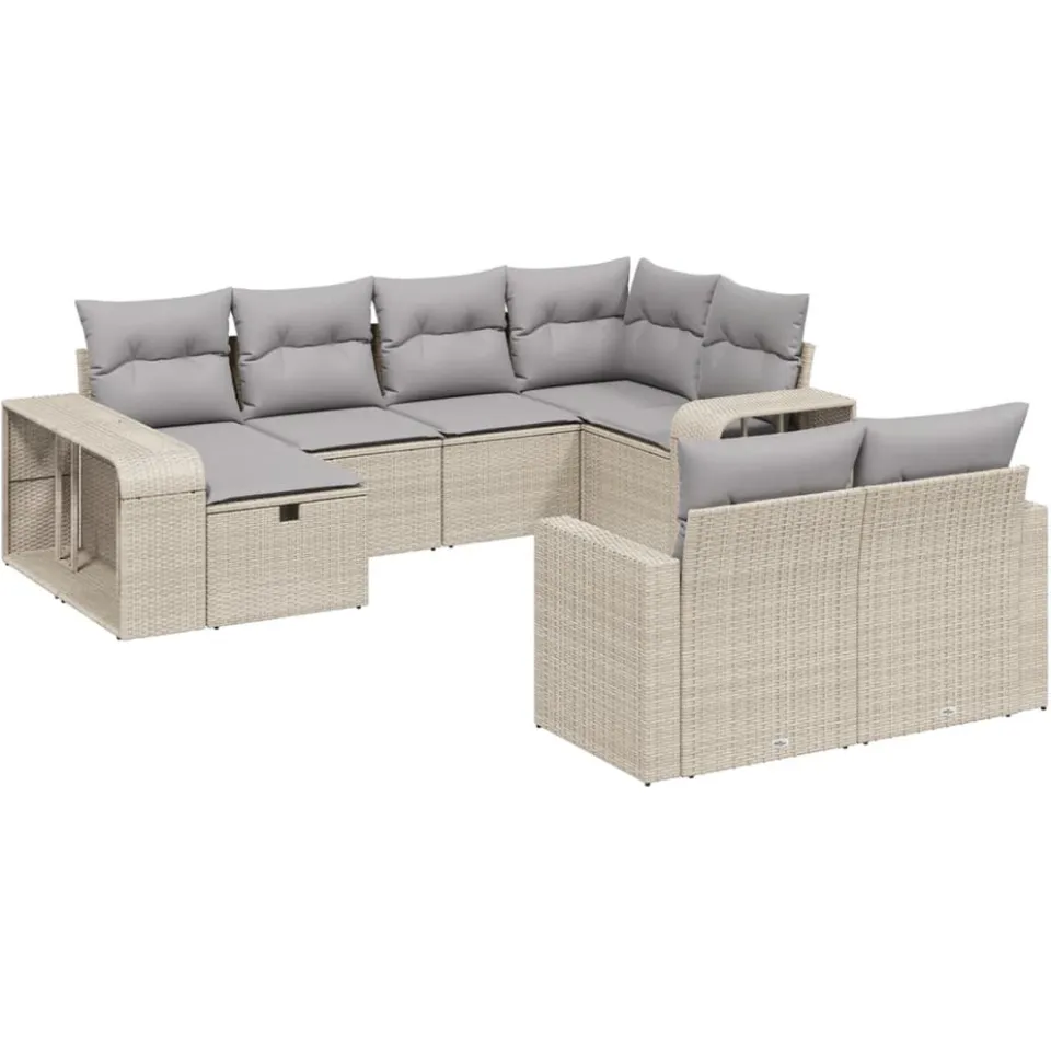 vidaXL 10-delige Loungeset met kussens poly rattan beige